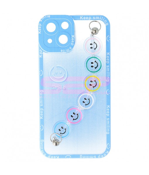 Husa iPhone 13 mini, Silicon cu Protectie Camera si Lant Sustinere, Smile, Albastru